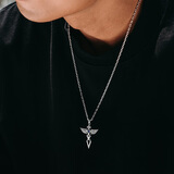 铭扬饰海 【可刻字】925纯银天使之翼项链男士潮十字架吊坠生日礼物送男友 【天使之翼】纯银吊坠+银链-60cm