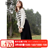 百图betu女装春季新款连衣裙法式条纹拼接长袖连衣裙女2401T66 黑色 XS