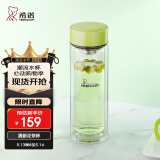 希诺（HEENOOR）双层玻璃杯家用女士带滤网个性潮流清新花茶杯隔热防烫便携水杯 清新绿220ml