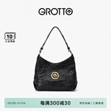 GROTTO个乐经典黑石hobo包大小号植鞣绵羊皮腋下单肩斜挎软包礼物 经典黑 金标S