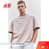 H&M男装女装T恤夏季重磅宽松美式简约休闲圆领纯棉短袖上衣0608945 粉色129 M 175/100