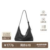 裘真【明星推荐】经典hobo包植鞣牛皮腋下通勤休闲饺子女包 黑色-大号 小包/大包