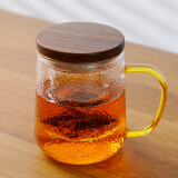 雅集高档玻璃杯锤纹茶屿悠觉杯木盖款泡茶杯办公室茶道喝茶杯450ml