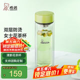 希诺（HEENOOR）双层玻璃杯家用女士带滤网个性潮流清新花茶杯隔热防烫便携水杯 清新绿220ml