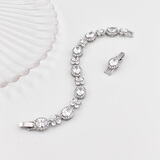 XUPING旭平首饰合金时尚【四叶花】彩宝系列镶嵌人造石手链送礼饰品 白色约15.5+2.5cm