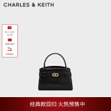 CHARLES&KEITH鳄鱼纹凯莉包手提斜挎婚包包女包生日礼物CK2-50270880-1 Black黑色 S
