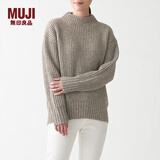 无印良品（MUJI）女式 含牦牛绒羊毛棱纹编织 高圆领宽版毛衣 长袖针织衫 深咖啡色 M -L （165/88A）