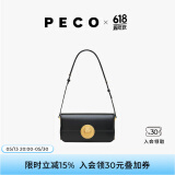 PECO852真皮斜挎复古小法棍包新款单肩通勤方包生日礼物送女友 经典黑黑内里头层手搓纹牛皮现货