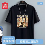 名创优品（MINISO）冰丝短袖t恤男士夏季凉感透气半袖学生休闲百搭男装运动速干衣服 黑色(金色埃及) XL 180(体重140-160斤左右)