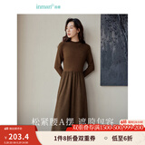 茵曼（INMAN）灯芯绒连衣裙春秋女装新品长袖休闲针织礼服中长裙子 咖啡色 S