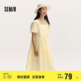 森马连衣裙女温柔系木耳边方领夏季泡泡袖娃娃裙甜美107424114030