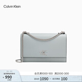 Calvin Klein小众单肩包礼物荔枝纹包包金属搭扣链条翻盖CK女包斜挎包DH2806 PC6-灰蓝色 OS