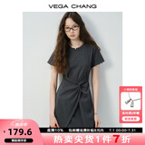 VEGA CHANG连衣裙女2025新款夏新款极简风不规则裙摆收腰显瘦小个子连衣短裙 晨雾灰 M