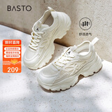 百思图时尚户外运动老爹鞋厚底女休闲鞋B3151BM4 米色 36