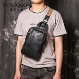 VUNIQSON品牌男士单肩斜挎包潮酷油皮胸包真皮女单肩小背包大容量牛皮胸前包 黑色