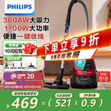 飞利浦（PHILIPS）卧式吸尘器家用清洁机强劲大功率大吸力吸尘吸灰吸螨虫除螨宠物家庭适用FC8632/83