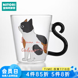NITORI宜得利家居 玻璃牛奶杯咖啡杯个性手柄 耐热玻璃马克杯 猫咪系列 花猫咪