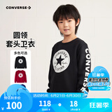 Converse匡威男童卫衣春秋新款上衣女大童套头打底衫加绒长袖红色儿童卫衣 正黑色-加绒 24批冬 120 /60 【建议身高110-116cm】