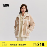 森马（Semir）外套女牛角扣翻领宽松文艺2024冬季仿麂皮仿兔毛夹克109724108011
