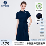 Navigare意大利小帆船短袖连衣裙女士夏季棉质斜领裙子时尚显瘦半袖a字裙 海军蓝 XL 码