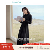 茵曼（INMAN）灯芯绒连衣裙春秋女装新品长袖休闲针织礼服中长裙子 午夜黑-18348727 S