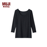 无印良品（MUJI）女式 使用了棉的冬季内衣 U领八分袖T恤 69AD435 秋衣 保暖衣 黑色 M