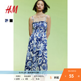 H&M女装背心吊带连衣裙夏季无袖修身收腰露背海洋印花长裙1221999 白色/蓝色花卉 XL 175/116