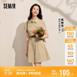 森马连衣裙女收腰衬衫裙复古休闲夏季美拉德纯色短裙101324114030