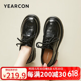 意尔康厚底小皮鞋女英伦风系带单鞋平底乐福鞋 26201W 黑色 38