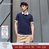 Calvin Klein Jeans夏季男士商务半开襟翻领ck字母印花透气短袖POLO衫J319635 CIK-藏蓝色 M （建议130-150斤）