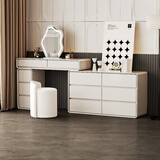 梳妆台卧室简约奶油风实木化妆桌高级感斗柜书桌一体转角可伸缩 奶油白组合款 1米桌+1.2米6斗柜+妆镜+妆椅