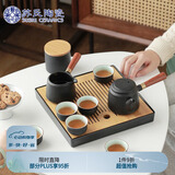 苏氏陶瓷（SUSHI CERAMICS）功夫茶具套装实木手柄双侧把茶壶日式竹面储水式茶盘茶托礼盒装