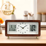 汉时（Hense）创意复古台钟万年历桌面时钟客厅座钟电视柜坐钟摆件家用钟表HD76 胡桃木+电波机芯(32.5*17)cm