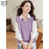 她享针织马甲女V领无袖针织衫背心坎肩毛衣时尚显瘦内搭上衣T13KZ5499