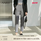 AMII线雕裤子职业休闲裤秋季新款宽松直筒裤高腰九分薄款西装裤女 灰色 175/80A/XXL