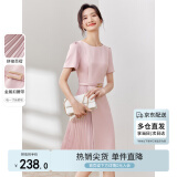 尚都比拉设计感拼接连衣裙夏季高级感气质百褶裙小个子中长裙子 粉陶色 S