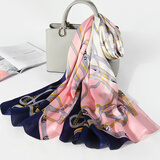 达芬奇密码100%桑蚕丝真丝丝巾女士杭州丝绸围巾披肩秋冬纱巾送妈妈母亲礼物 大不列颠 蓝