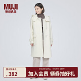 无印良品（MUJI）女式羊毛混牛角扣大衣长款连帽毛呢呢子外套秋冬季外衣女装 米白色 S (155/80A)