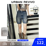 UR2025夏季新款女装复古猫须水洗腰带牛仔短裤UYY850081# 蓝色 26