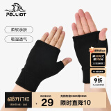 伯希和户外抓绒手套秋冬男女半指保暖骑行跑步运动加厚手套16043104黑L