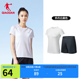 乔丹运动套装男女夏季透气跑步篮球运动服两件套短袖t恤短裤 乔丹白/黑色 丨女款 M