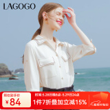 lagogo工装风五分袖V领白衬衫女拉谷谷春夏新款垂顺气质雪纺上衣 本白色(V1) M 160/38