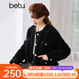 betu百图女装冬季新款短外套圆领复古时尚外套长袖短外套女2211T84 黑色 S