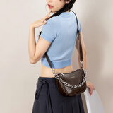 天美意（TEENMIX）女包牛皮贝壳包高级感手提包通勤大容量斜挎单肩包生日礼物送女友 咖啡色