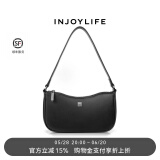 INJOYLIFE 单肩小包女新款短带女包复古月牙包手拎气质手提包 黑色