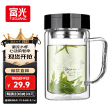 富光双层玻璃杯商务泡茶杯子 大容量男女耐热办公水杯带把黑色320ml