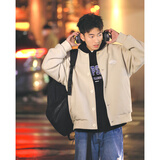 ACTUP吕小虎华夫格刺绣棒球服外套男春秋美式复古休闲开衫卫衣夹克男生 鸽羽灰 L 175/92A