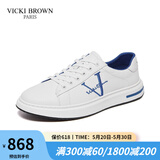 VICKI BROWN【VB男鞋】法国品牌简约潮流板鞋刺绣百搭小白鞋舒适休闲鞋男 白蓝色 42 (260mm) 欧码