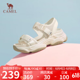骆驼（CAMEL）动感风织带细闪车缝线魔术贴松糕底运动凉鞋 L23M504136 米色 37