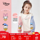 迪士尼（DISNEY）儿童女童卫衣加绒长袖不倒绒棉质宝宝上衣24冬DB131AA51米白110